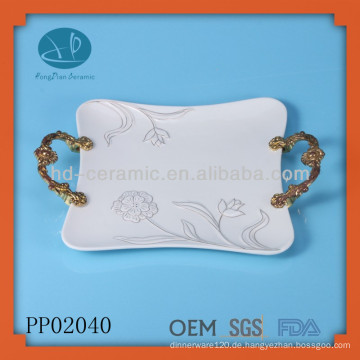 Echtes Gold malen Porzellan Teller, dekorative Keramik Servierteller, Keramikplatte